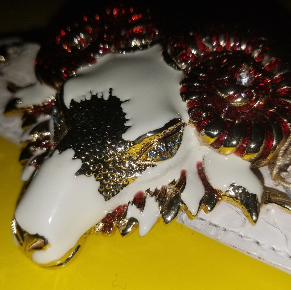 Rare Vintage Dolce Gabbana genuine python snakeskin enamel heavy  Ram white belt